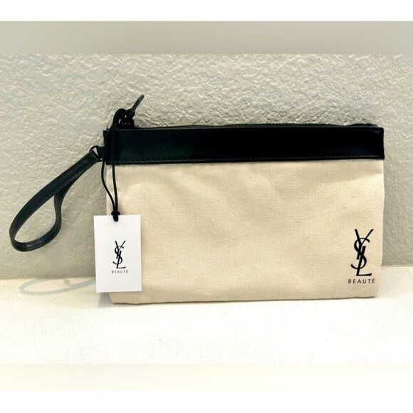 Yves Saint Laurent Handbags - New Yves Saint Laurent Beaute YSL Cream Makeup Bag Medium Cotton Pouch Toiletry